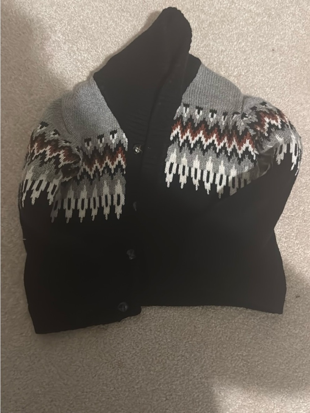 Janie and Jack Black Cardigan with Gray Fair Isle Yoke and Brown Accents